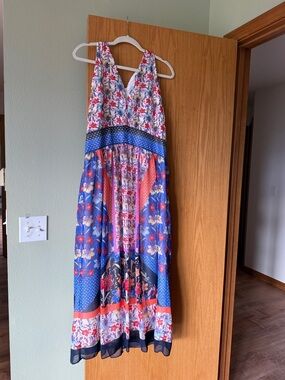 Maggy London Floral Maxi Dress in Red, Purple, White